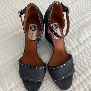 Lanvin Dark Blue Studded Wedge Sandals size 8.5